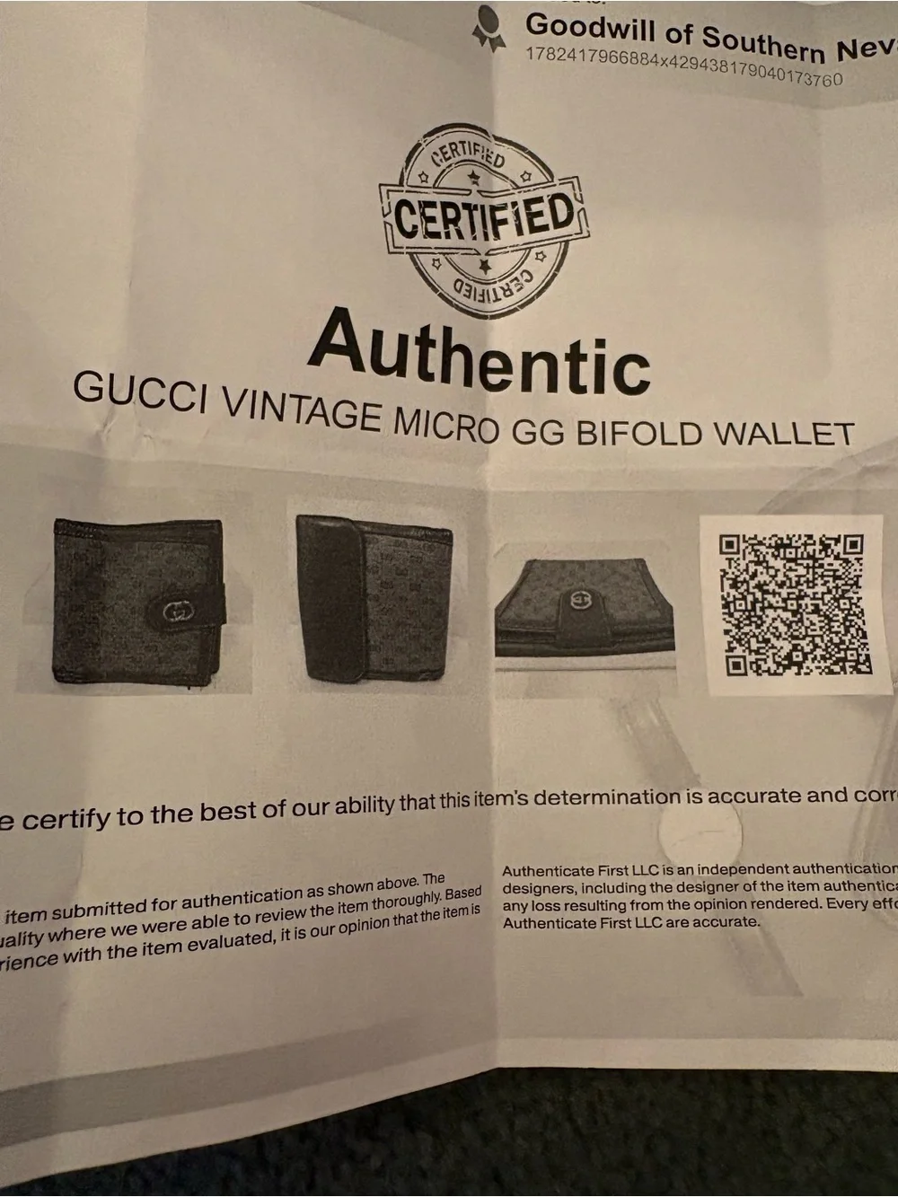 Gucci Brown Vintage Micro GG Bifold Wallet with COA